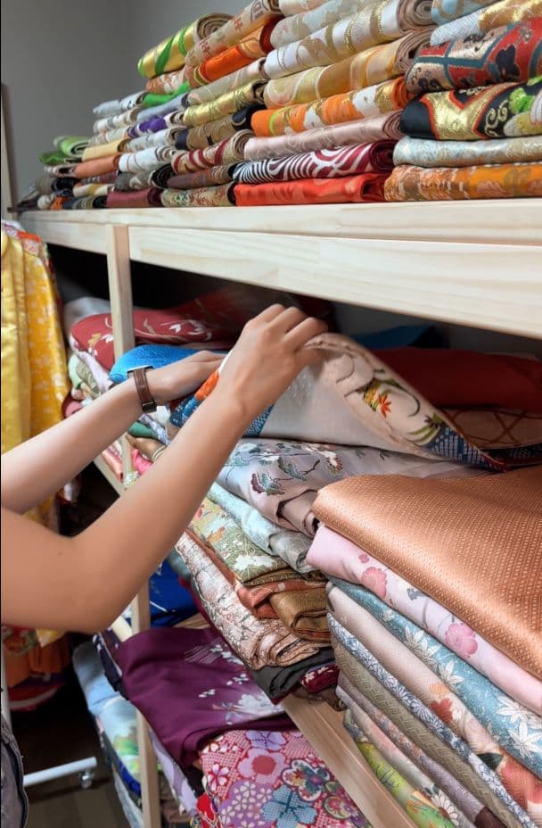 Choosing a kimono from the collection